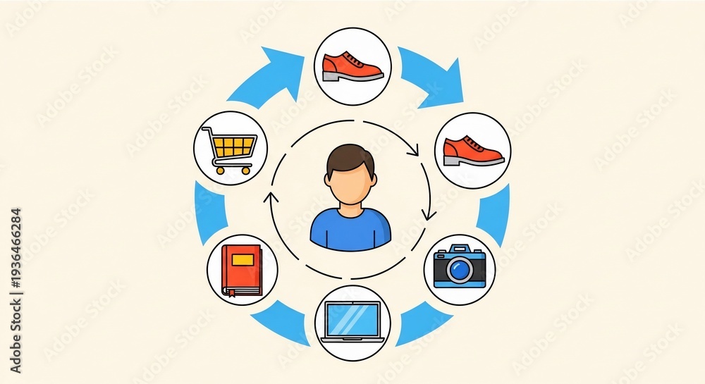 Fototapeta premium Customer Journey Mapping Concept with User Centric Shopping Cycle.