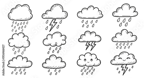 Weather Icons Rain Clouds Lightning.