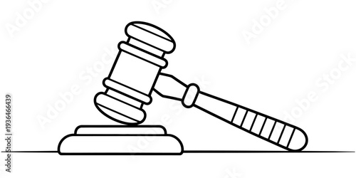 Judge gavel court law concept minimalist one line vector illustration