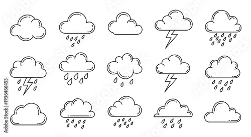 Weather Icons Set Cloud Rain Lightning.