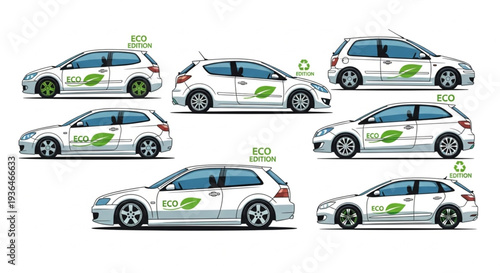 White Car Multiple Angles Illustration.