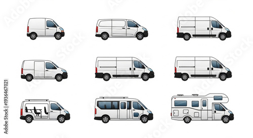 White Van Vehicles Various Angles.