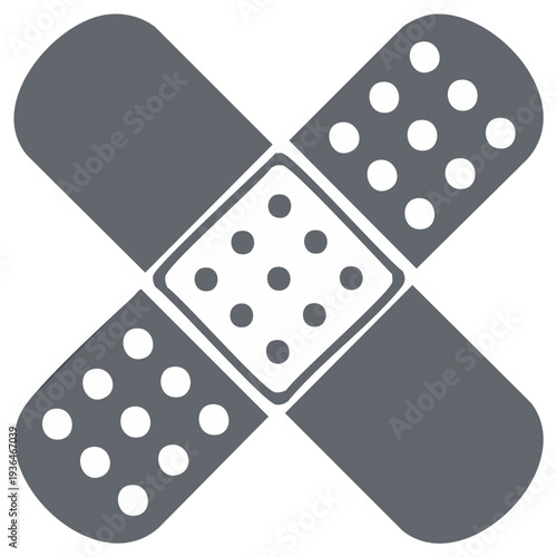 Crossed bandages symbol, medical aid adhesive plaster for wound care in emergency, health illustration