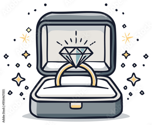 Sparkling Diamond Engagement Ring in a Velvet Presentation Box with Festive Starbursts