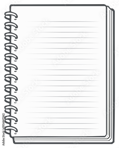 Open spiral bound notebook with blank lined pages ready for writing and notes