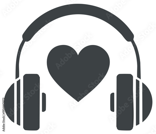 I Love Music concept graphic with headset and heart silhouette