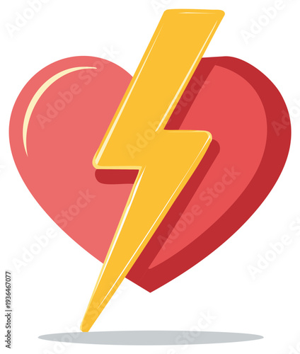 Red heart with a yellow lightning bolt icon representing powerful love and energy