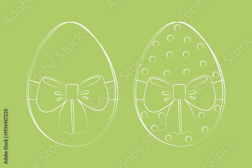 Set of Hand drawn outline Easter eggs with a tied ribbon bow and one of them decorated outline dots. Vector illustration Easter Greetings Thematic cards or social media posts design elements, leaflets
