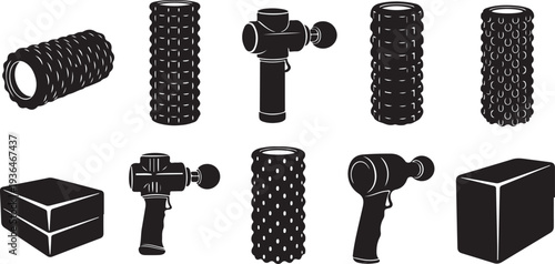 Set of black fitness equipment icons isolated on white background vector illustration