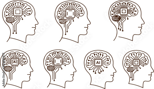 Artificial intelligence concept with human heads and circuit boards
