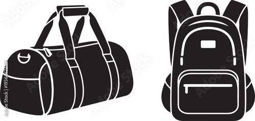 Black sports duffel bag and backpack isolated on white for fitness travel gym