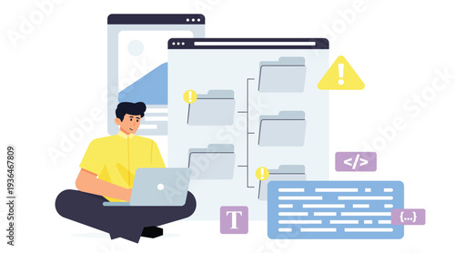 IT Developer Learning Programming Languages, System Structure, and Software Engineering Concepts Using Laptop and Digital Interface in Modern Web Development Workflow