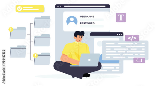IT Developer Learning Programming Languages, System Structure, and Software Engineering Concepts Using Laptop and Digital Interface in Modern Web Development Workflow