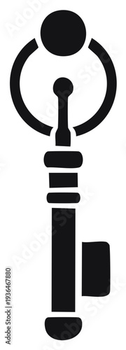 Decorative Key with Circle Handle, a Minimalist Symbol