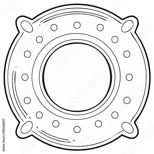 Circular Lifebuoy Ring with Decorative Dots and Loops Simple Outline Drawing