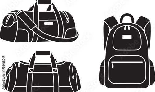 Black and neon green gym duffel bag and backpack set isolated on white background. Gym bag.