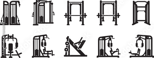 Set of black gym equipment icons vector illustration workout fitness symbols
