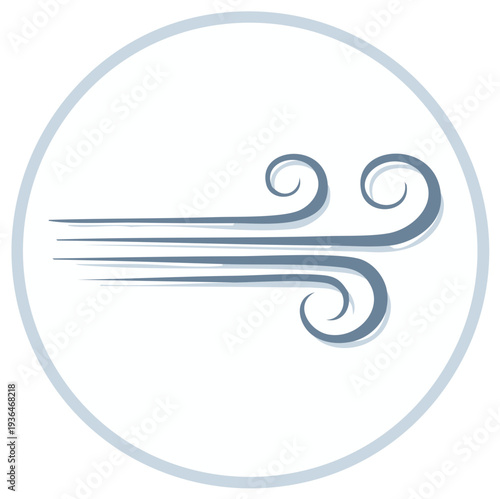 Stylized graphic of wind blowing with swirling motion and streamlined lines in a circle