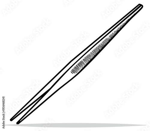 Illustration of a simple black and white drawing of tweezers