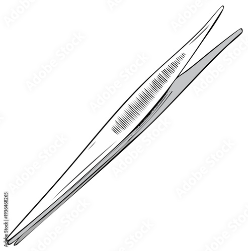 Hand Drawn Illustration of Fine Point Tweezers in Stylized Line Art