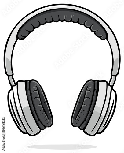 White Over Ear Headphones Illustration for Music Listening or Audio Recording
