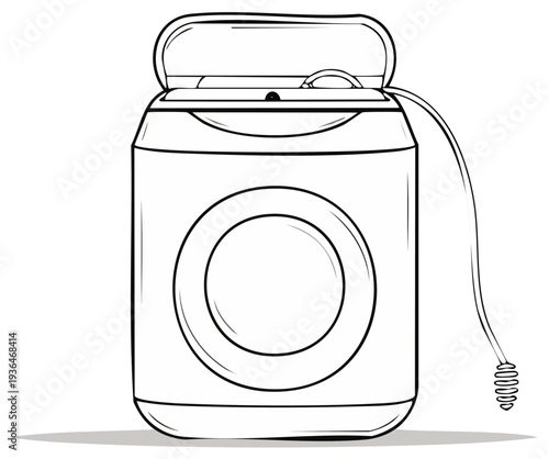 Line Art Illustration of a Dental Floss Dispenser with Floss Unspooling