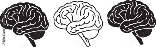 Human brain illustrations in black and white for medical or educational use