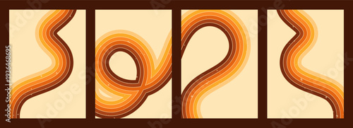 Pack with groovy posters with a stripe yellow tone rainbow.