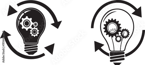 Innovative idea generation with lightbulb and gears symbolizing creativity