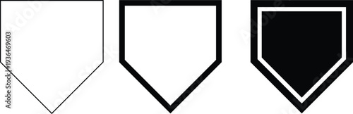Baseball home plate icon vector symbol isolated on white background for sport design, stadium sign, game interface, scoreboard graphic, collection group element for team branding, competition theme.