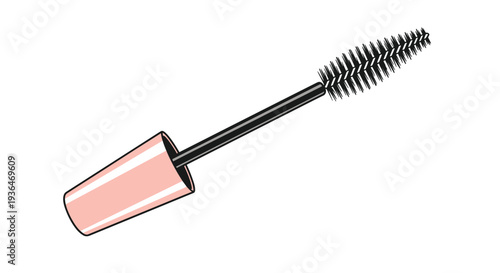 Pink mascara tube wand with a black bristle brush applicator for eyelash makeup and beauty enhancement in a cosmetics salon.