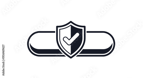 Security shield icon with a prominent checkmark symbol represents digital safety, cyber protection, and verified authentication for web users.