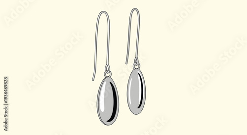 Pair of polished silver teardrop earrings with thin wire hooks shown in a clean professional product illustration for fashion catalogs.