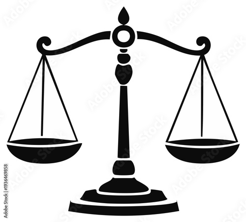 Scales of justice vector illustration, legal symbol in black and white.