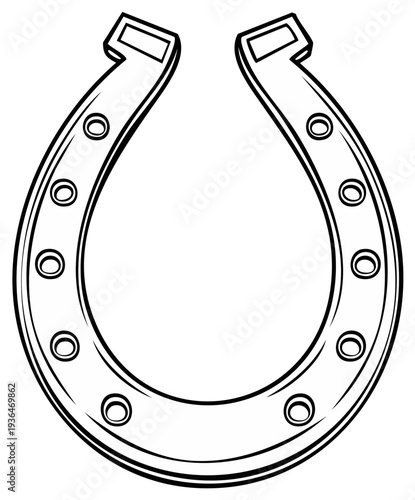 Horseshoe outline drawing for print or decoration projects of good luck charm item