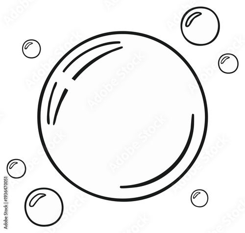Bubbles Line Drawing Black and White Soap Water Abstract Round Circles Outline Art Design Illustration