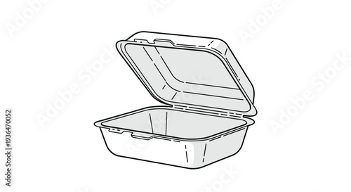 Open white styrofoam or plastic clamshell takeout container for food delivery and restaurant leftovers shown in a clean vector style.