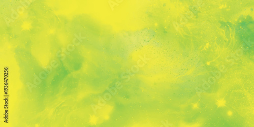 Yellow and green watercolor nebula with glowing stars