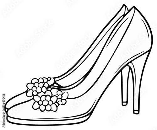 Elegant high-heeled shoes with floral detail, outlined design