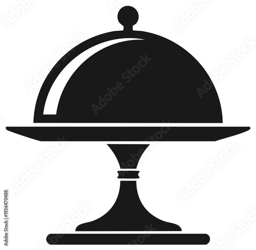 Covered Dish Icon Silhouette Presentation Stand Black and White Serving Tray Cloche
