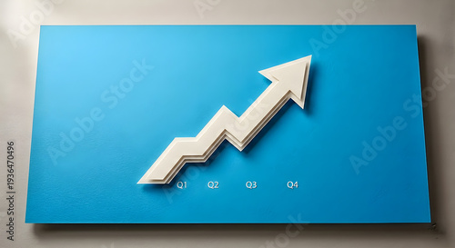 Upward Arrow Growth Chart on Blue Background Business Success Concept