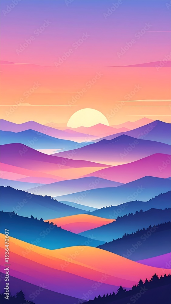 Obraz premium A serene mountain landscape at sunset with colorful sky