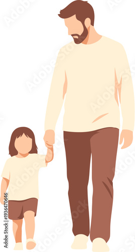 A loving father walking hand-in-hand with his young child, depicting a tender moment of family connection, parental care, and cherished childhood innocence