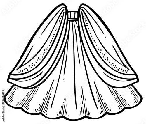 Elegant Swag Drapery Sketch for Window Decor and Interior Design Illustration, Classic Style Fabric Drape