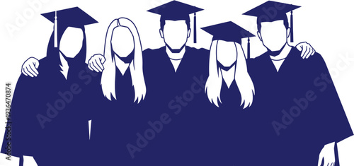 A group of diverse graduates stands united in celebration, symbolizing academic achievement, success, and the bonds of friendship formed during their educational journey