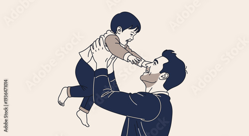 A father joyfully lifts his happy child into the air, celebrating a moment of pure familial love and connection