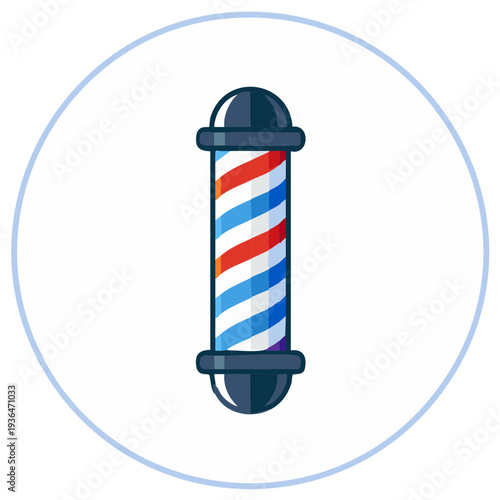 Classic barbershop pole icon with red white and blue stripes for traditional mens grooming