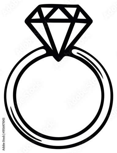 Diamond engagement ring, vector illustration, outline, bridal jewelry design