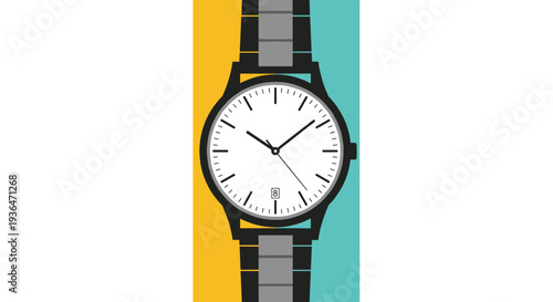 Classic men's wristwatch with a round white face and a black and silver metal link band is a timeless fashion piece.