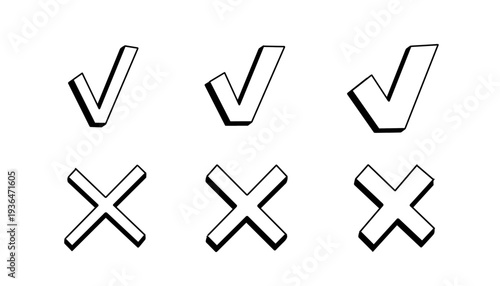 Check marks hand drawn doodle vector set. Handwriting charcoal pencil correct or incorrect symbols. Doodle vote strokes marks for check list items. 